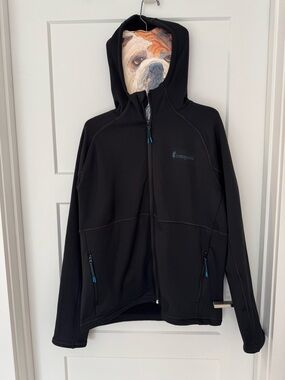Cotopaxi Tempa Fleece Black Hooded Full-Zip Jacket with Blue Zipper Accents